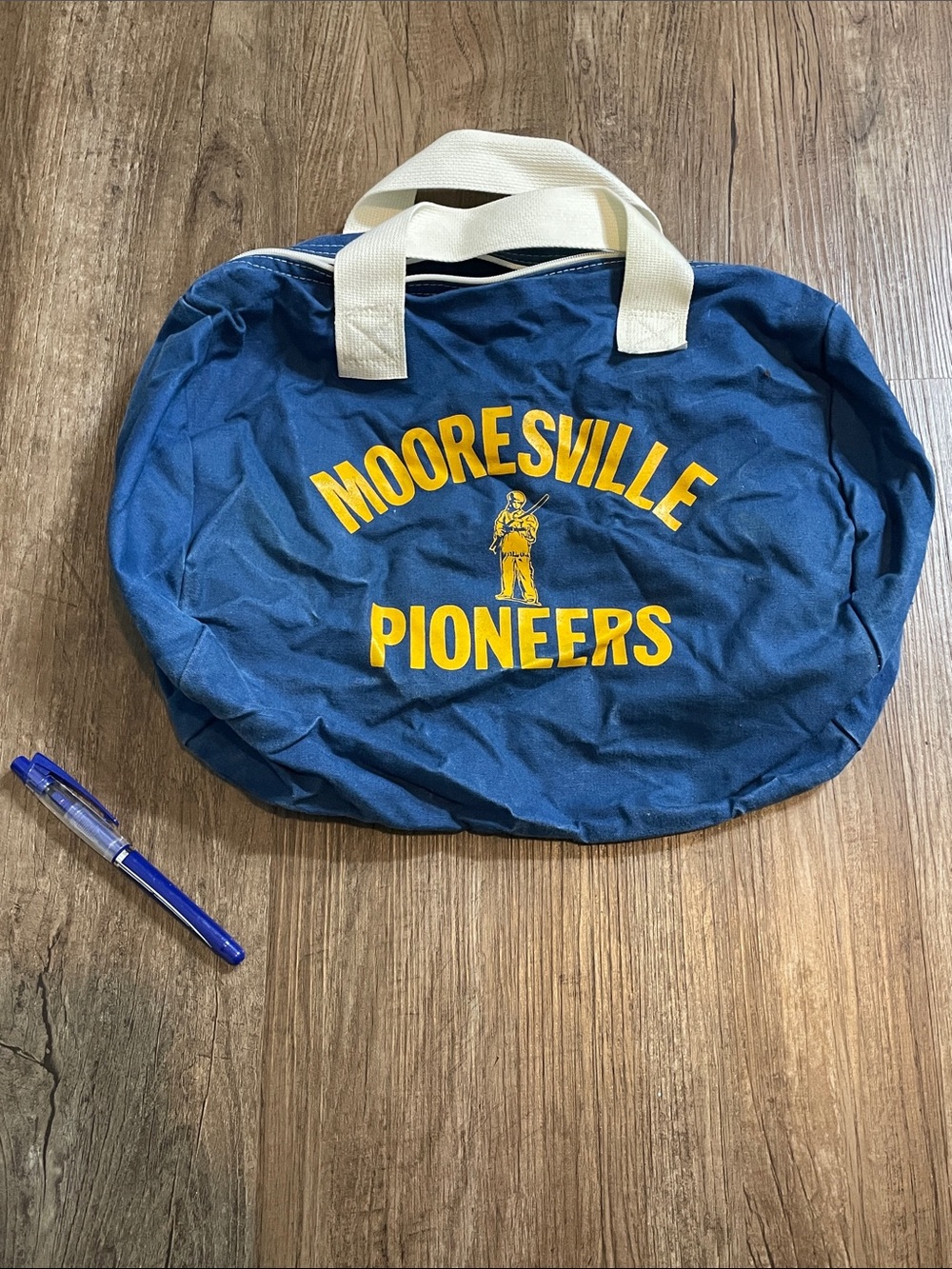 Mooresville Pioneers Navy Duffel Bag with Cream Handles